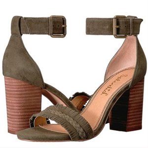 Splendid Suede Taupe Ankle Strap Heels with Fringe Toe Strap Size 9.5. MCS2887G